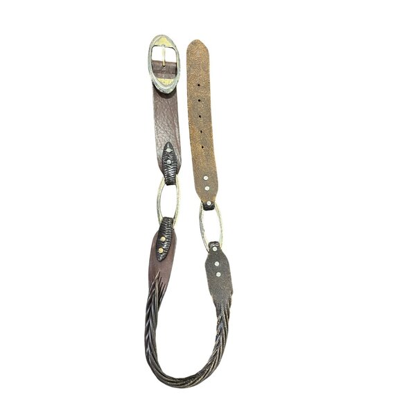 Brighton Vintage Brown Leather Braided Belt With Worn Buckle Size 38 - Picture 2 of 4